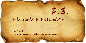 Püspök Balabán névjegykártya